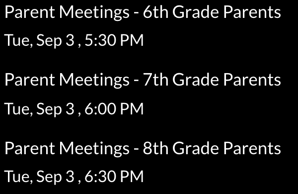 GMS Parent Meetings - Tuesday, Sept. 3rd