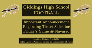 Important Announcement -- Ticket Sales for Buffs vs Navarro Game