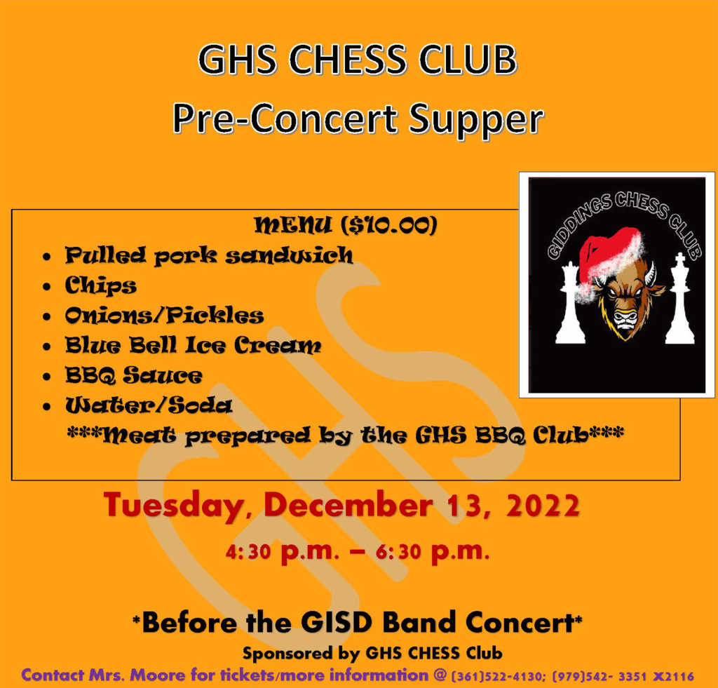 GHS Chess Club Pre-Concert Supper