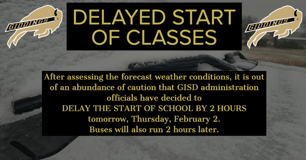 Delayed Start for classes on Thursday, Feb. 2